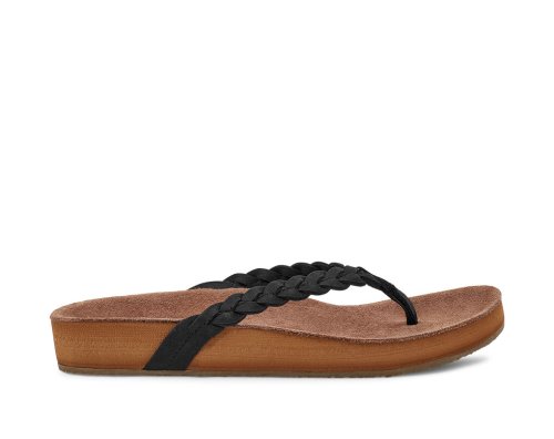 Sanuk She Loungy Braid Leather - Sanuk Flip Flops Womens Black - Philippines NMPQUL078